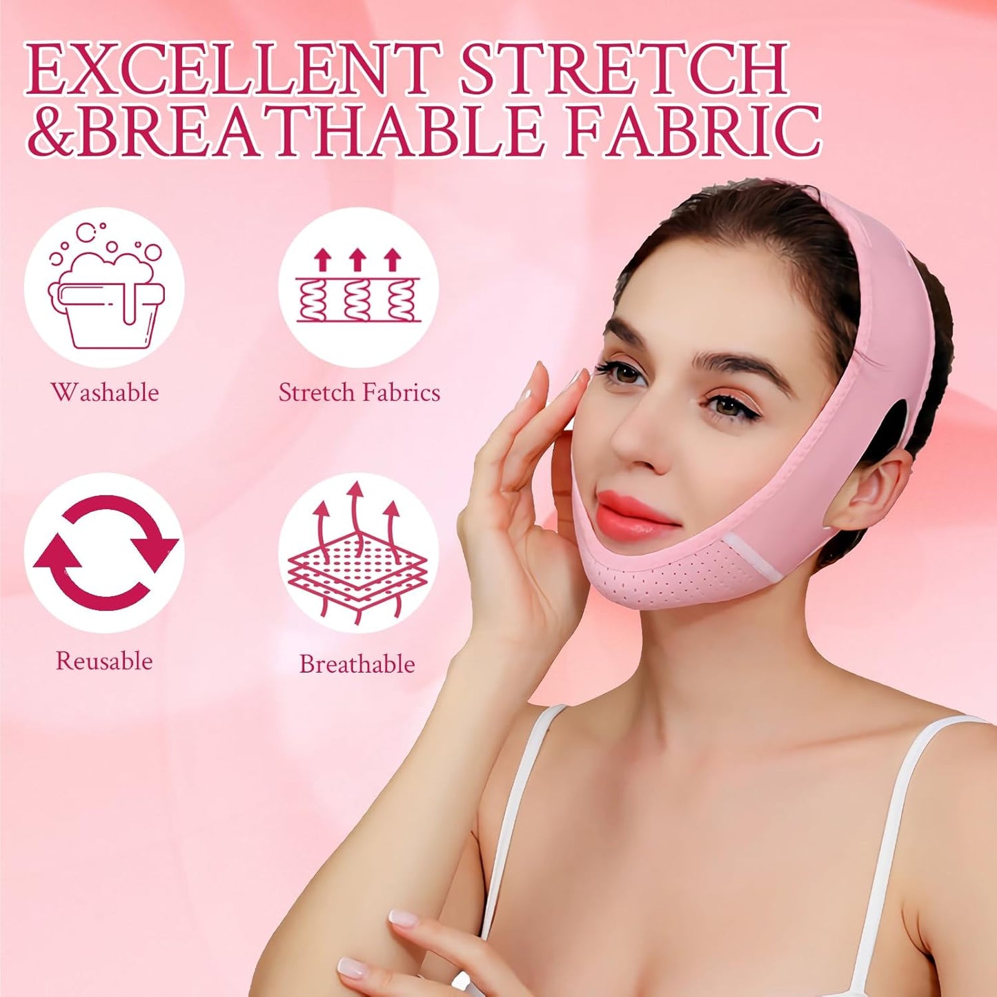 V Line Lifting Mask,Chin Strap for Sleeping,Reusable Face Lift Strap,Chin Strap for Double Chin for Women Suitable for Women with Double Chin(Pink)