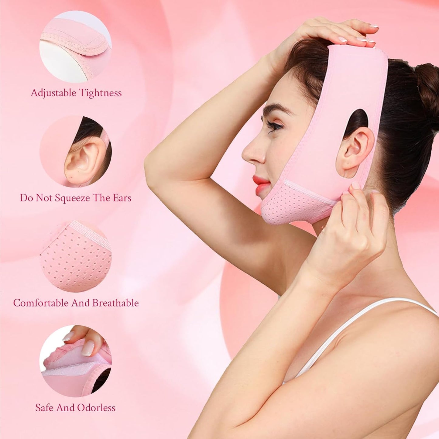 V Line Lifting Mask,Chin Strap for Sleeping,Reusable Face Lift Strap,Chin Strap for Double Chin for Women Suitable for Women with Double Chin(Pink)