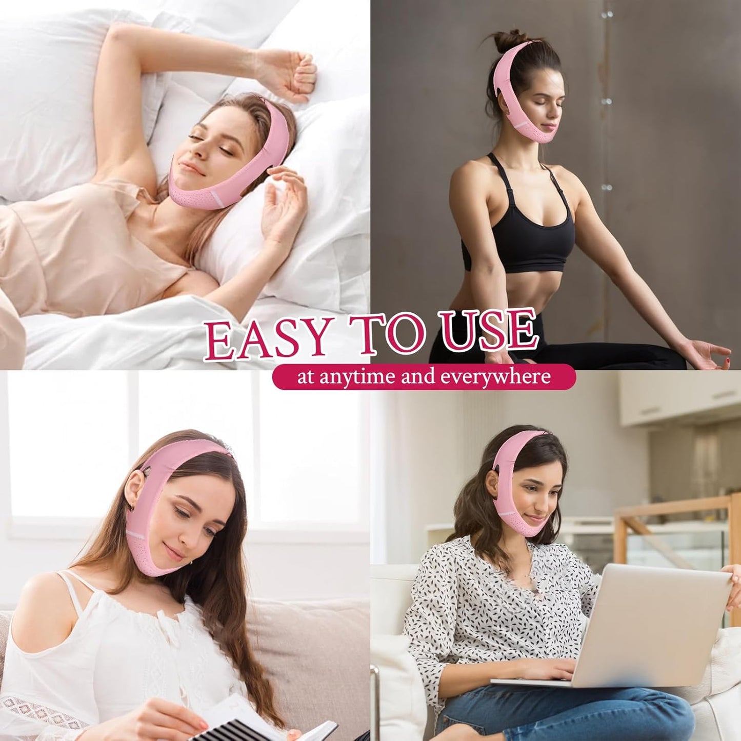 V Line Lifting Mask,Chin Strap for Sleeping,Reusable Face Lift Strap,Chin Strap for Double Chin for Women Suitable for Women with Double Chin(Pink)