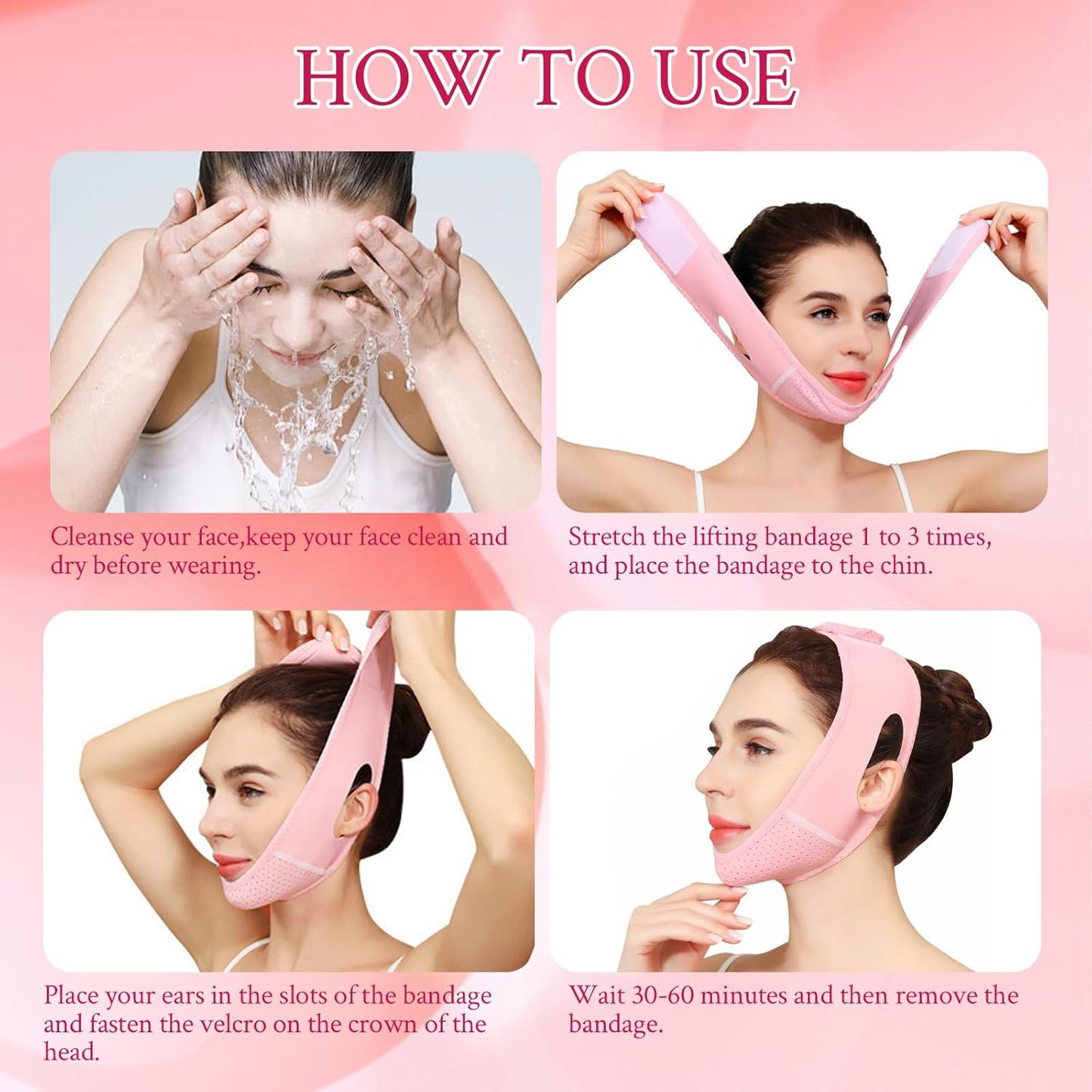 V Line Lifting Mask,Chin Strap for Sleeping,Reusable Face Lift Strap,Chin Strap for Double Chin for Women Suitable for Women with Double Chin(Pink)