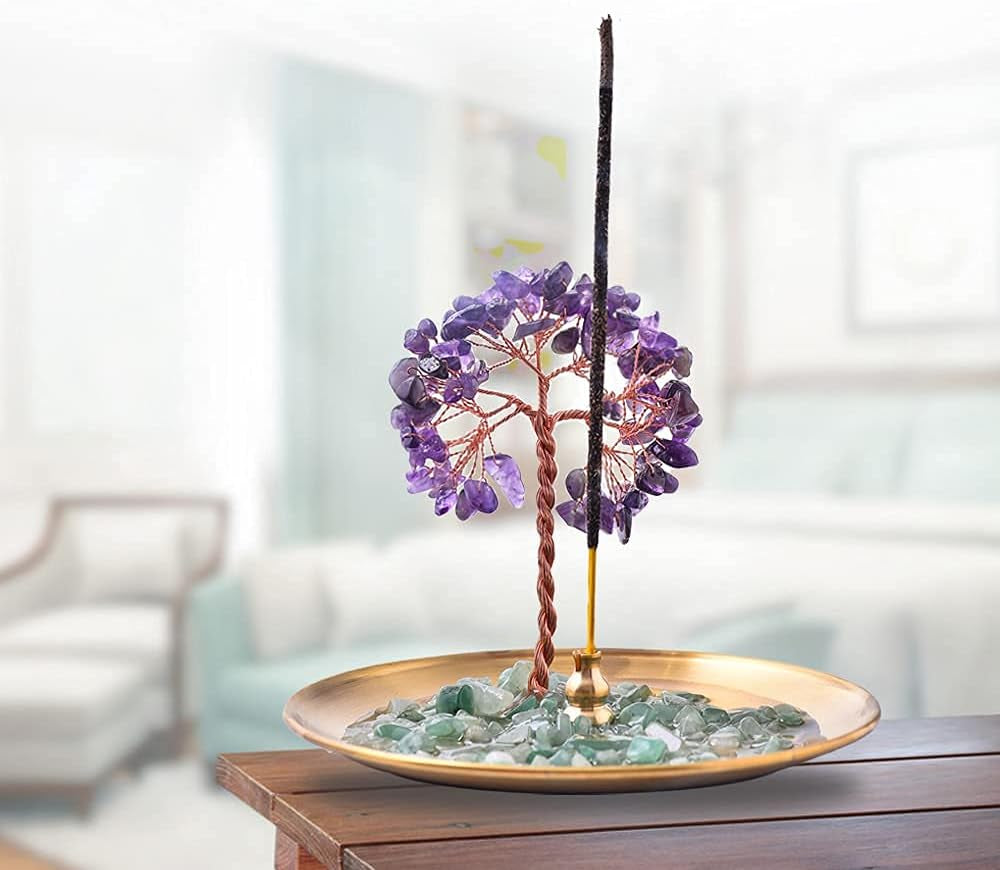 Incense Holder for Sticks, Healing Crystal Stone Money Tree Incense Burner, Ash Catcher for Yoga, Meditation and Home Decor